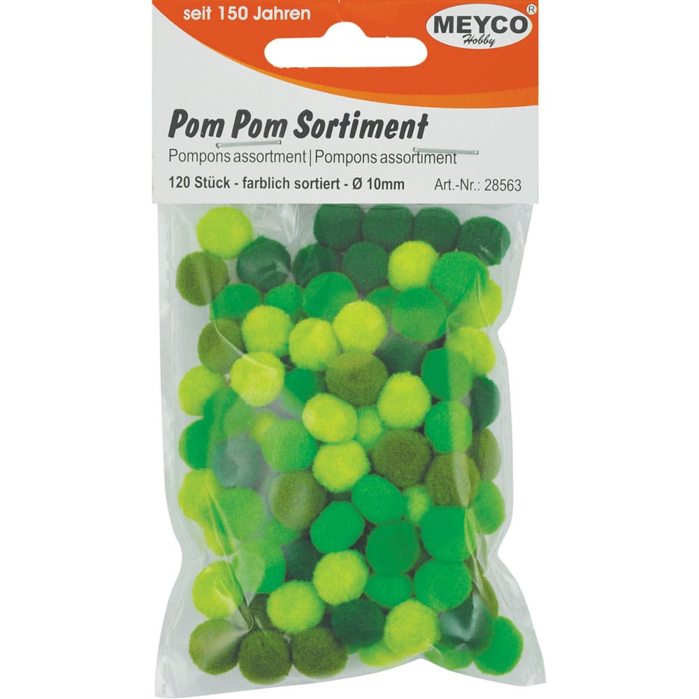 Set accesorii creatie, pompom, Ø 10mm, 120 buc, tonuri de verde, Meyco