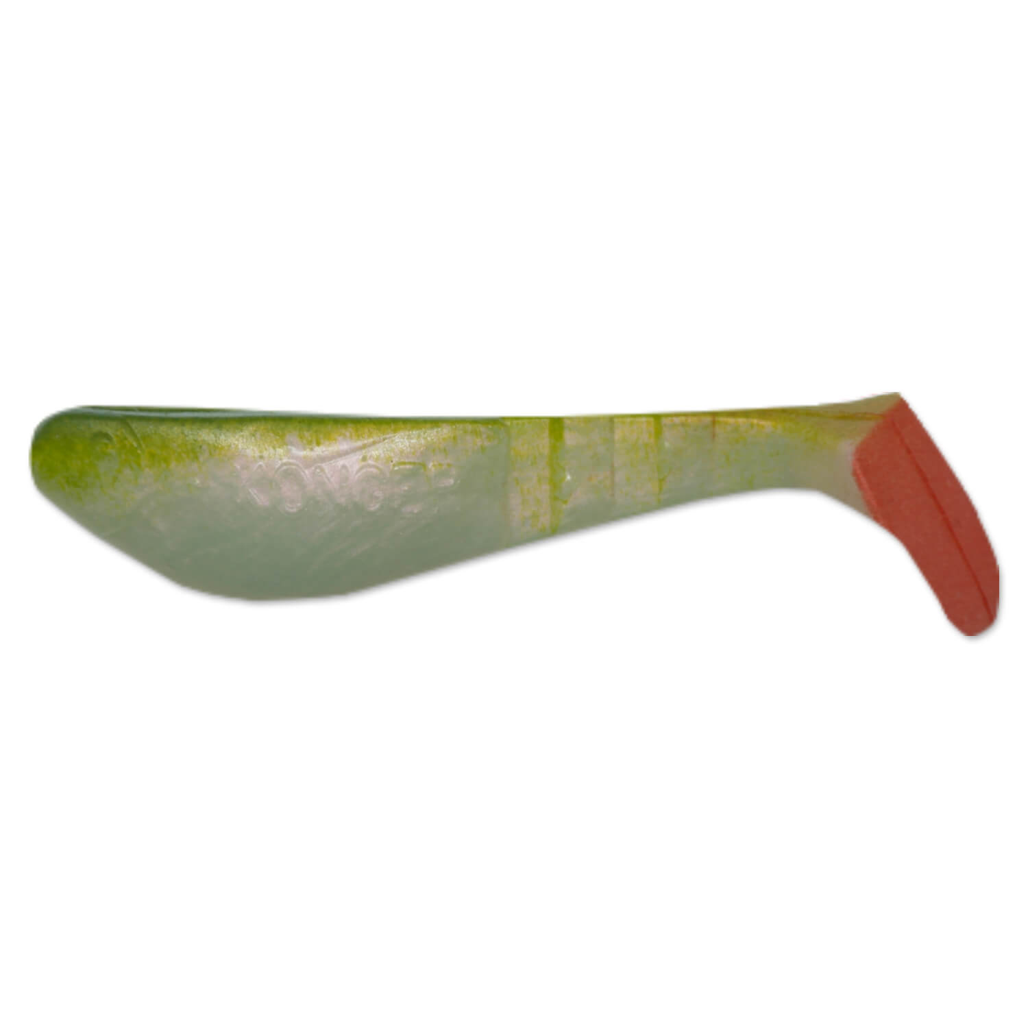 Set 5buc Shad Konger Killer Shadow 7.5cm, 4gr, culoarea Alb perlat, spate verde, coada rosie