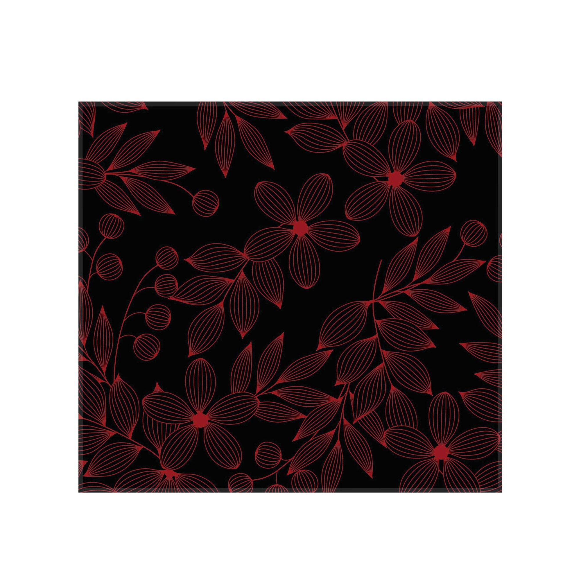 Sticla bucatarie securizata Saint Gobain Glass®, imprimata 65x60cm, protectie antistropire pentru aragaz, Ambra Deco, Flori rosii stilizate