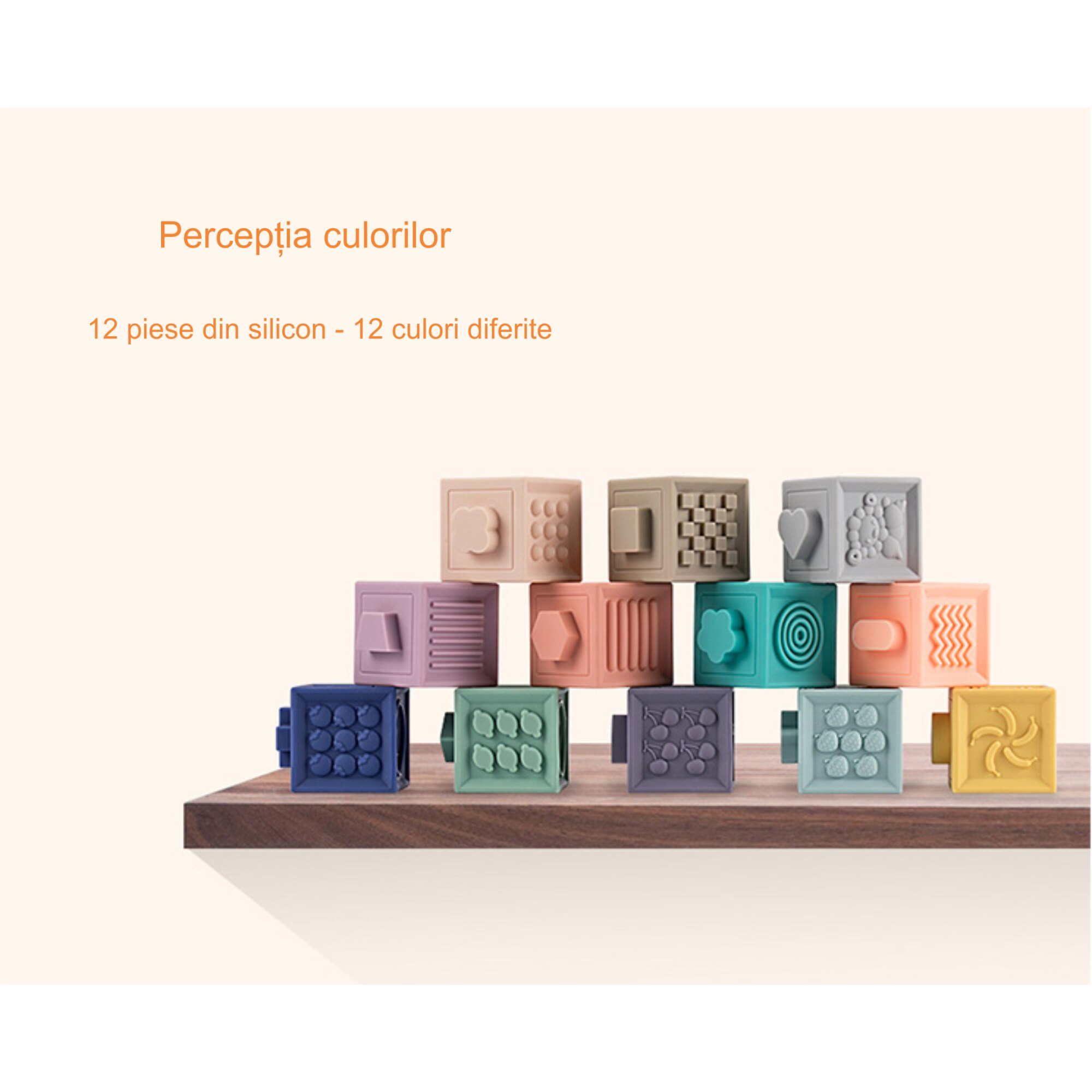 Set jucarii interactive si educative din silicon, Cuburi 12 piese ...