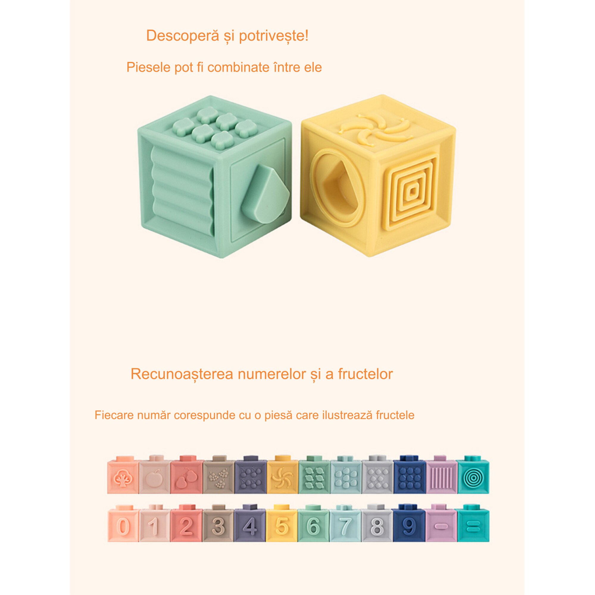 Set jucarii interactive si educative din silicon, Cuburi 12 piese ...