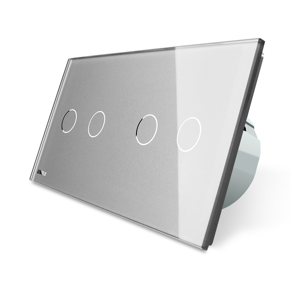 Intrerupator dublu / dublu cu touch Livolo din sticla, Gri, Protocol ZigBee, Control de pe telefon