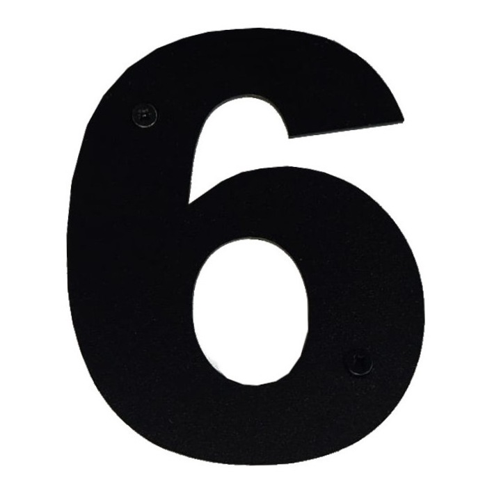 Numar casa, otel, 100 mm, negru, cifra 6