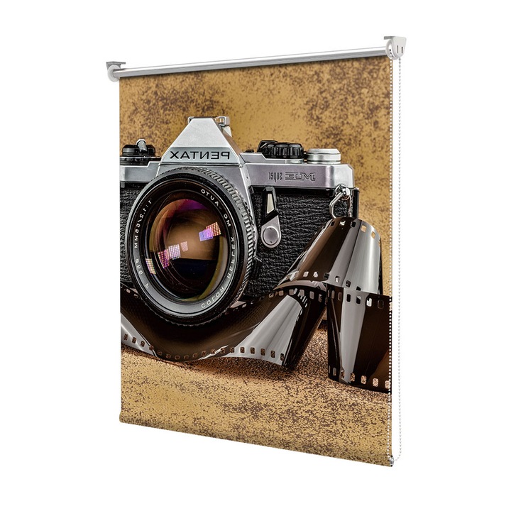 Roleta Art Shade tip Jaluzea cu Rulou si sistem inclus, Art Star, Camera de fotografiat si banda cu imagini, Vintage, Decoratiuni, 130 x 65 cm