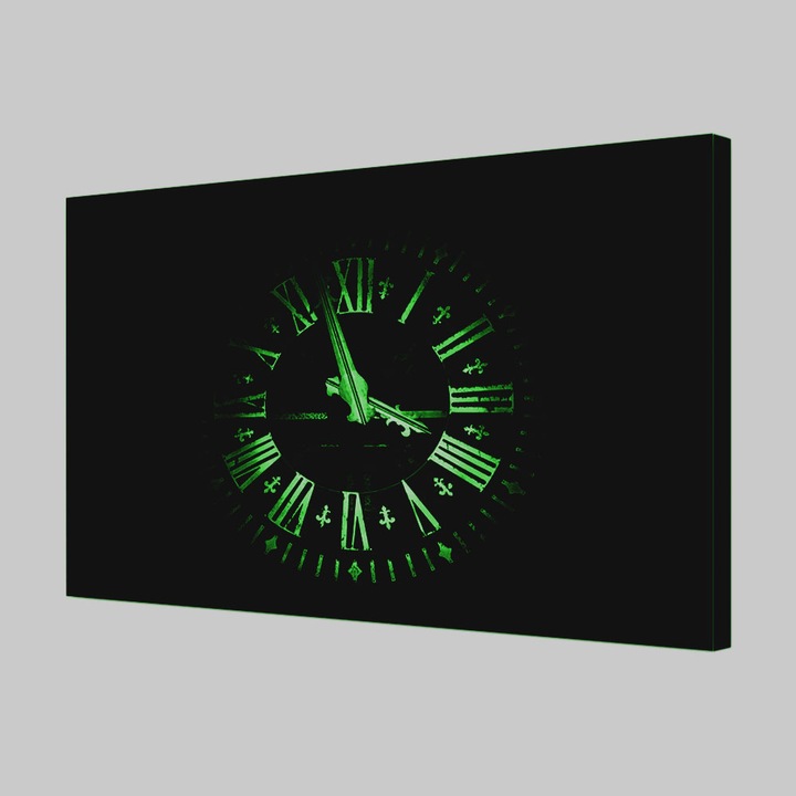 Tablou Canvas Fosforescent, Luminos in Intuneric, Premium, Art Star, Ceas iluminat, Vintage, Panza pe cadru de lemn, Decoratiuni Moderne pentru Casa, 20 x 30 cm