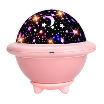 Lampa de veghe OZN portabila, cu proiector, 3 culori, 3 filme de proiectie, USB si baterii, roz Lampa de veghe OZN portabila, cu proiector, 3 culori, 3 filme de proiectie, USB si baterii, roz