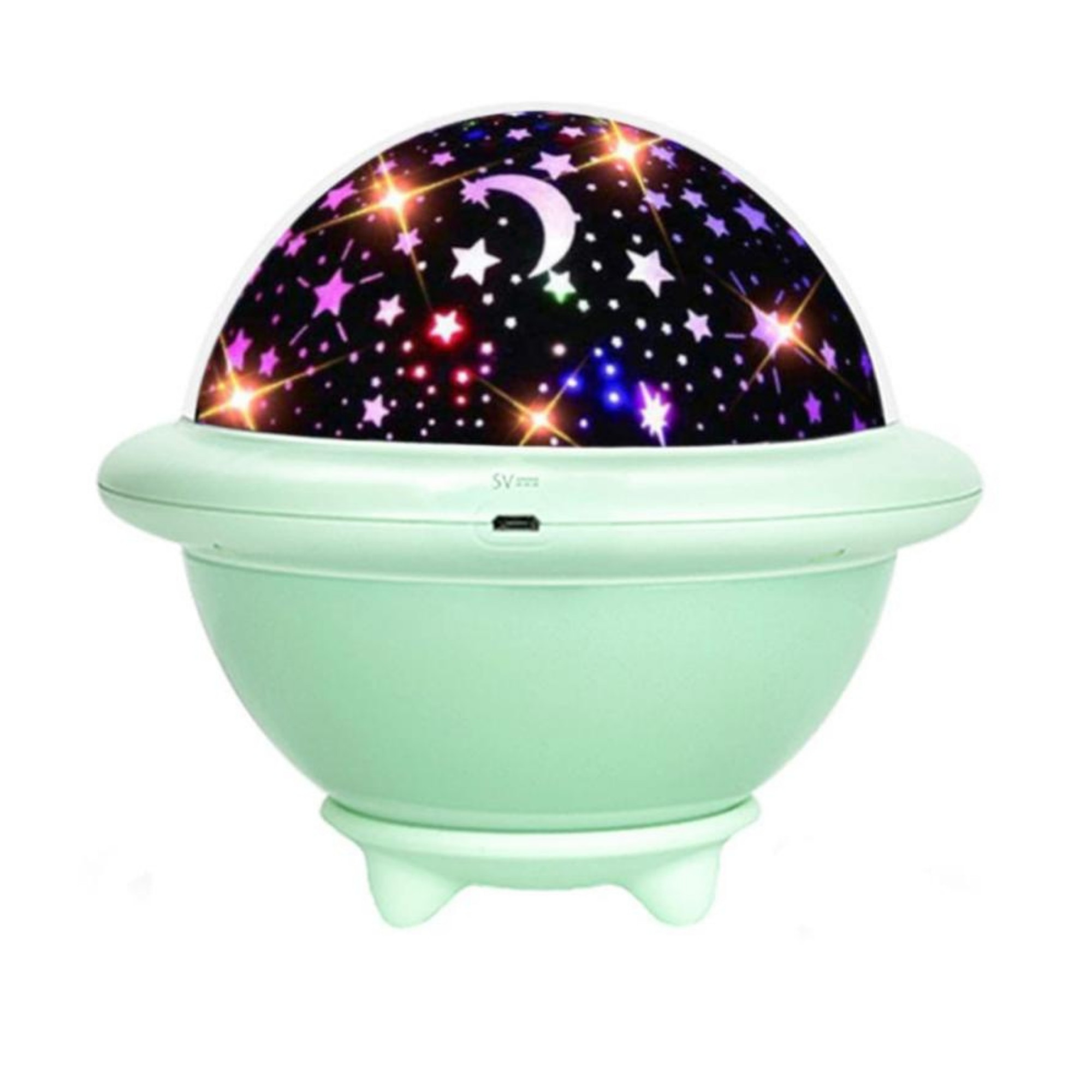 Lampa de veghe OZN portabila, cu proiector, 3 culori, 3 filme de proiectie, USB si baterii, verde