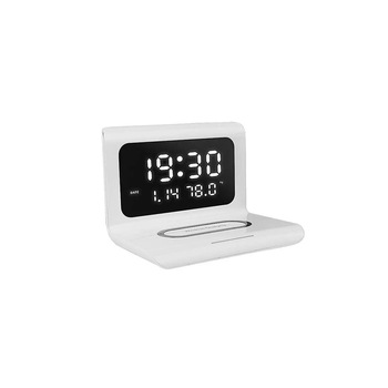 Ceas digital cu statie de incarcare wireless, termometru, alb Ceas digital cu statie de incarcare wireless, termometru, alb