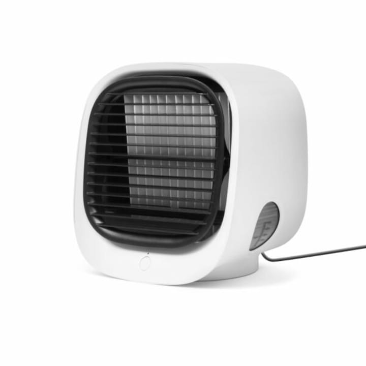 Bewello Mini légkondicionáló szobába, irodába vagy autóba ventilátorral, USB csatlakozás, Többszínű LED világítás, Léghűtés és párásítás, Fehér