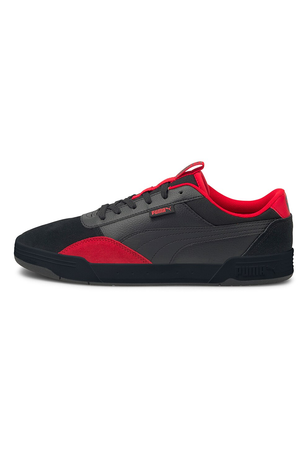Puma, Pantofi sport de piele ecologica cu garnituri de piele intoarsa C-Skate, Negru/Gri inchis/Rosu