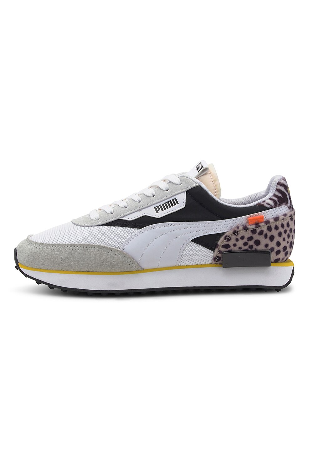 Puma, Pantofi sport cu insertii de piele intoarsa ecologica Future Rider, Gri deschis/Alb