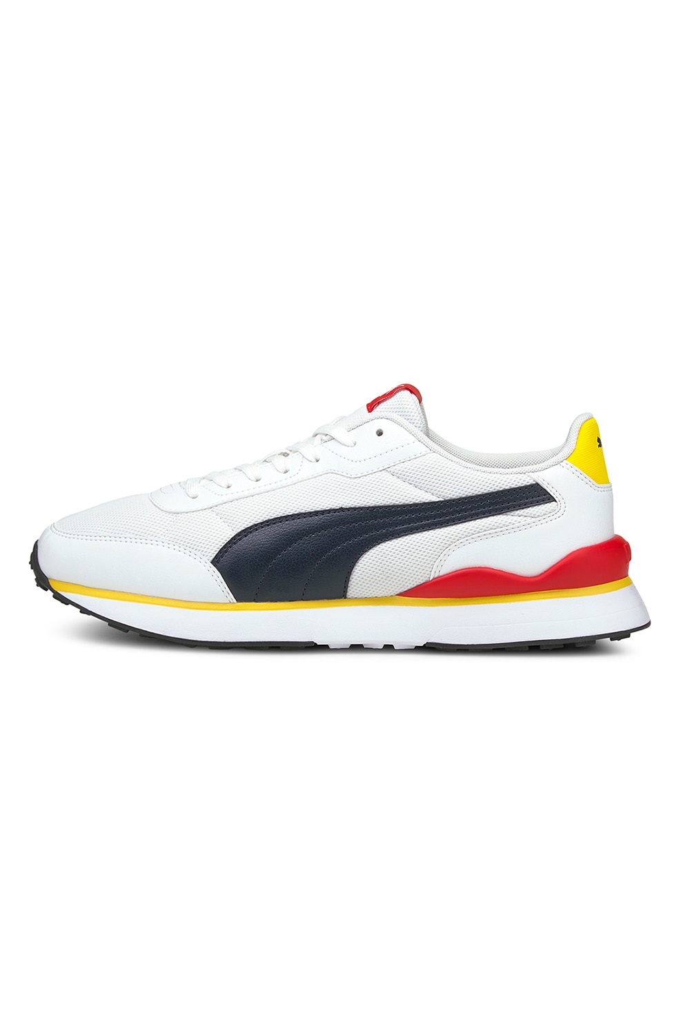 Puma, Pantofi sport de piele ecologica cu insertii din material textil R78 FUTR Decon, Alb/Negru/Rosu