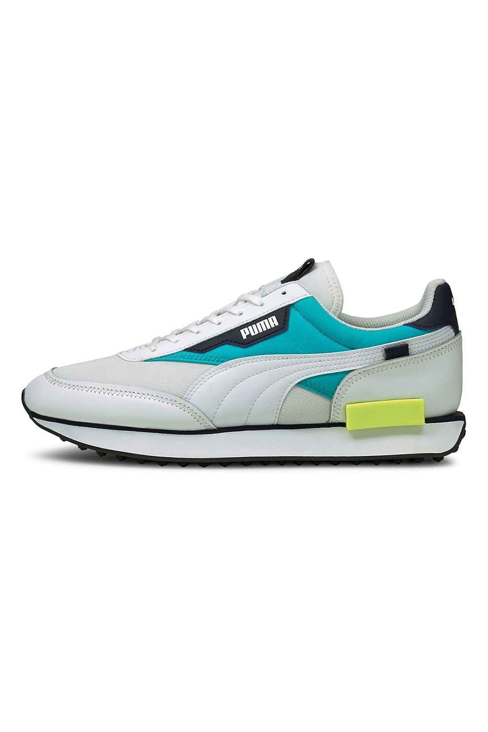 Puma, Pantofi sport cu garnituri de piele Future Rider, Alb prafuit/Turcoaz