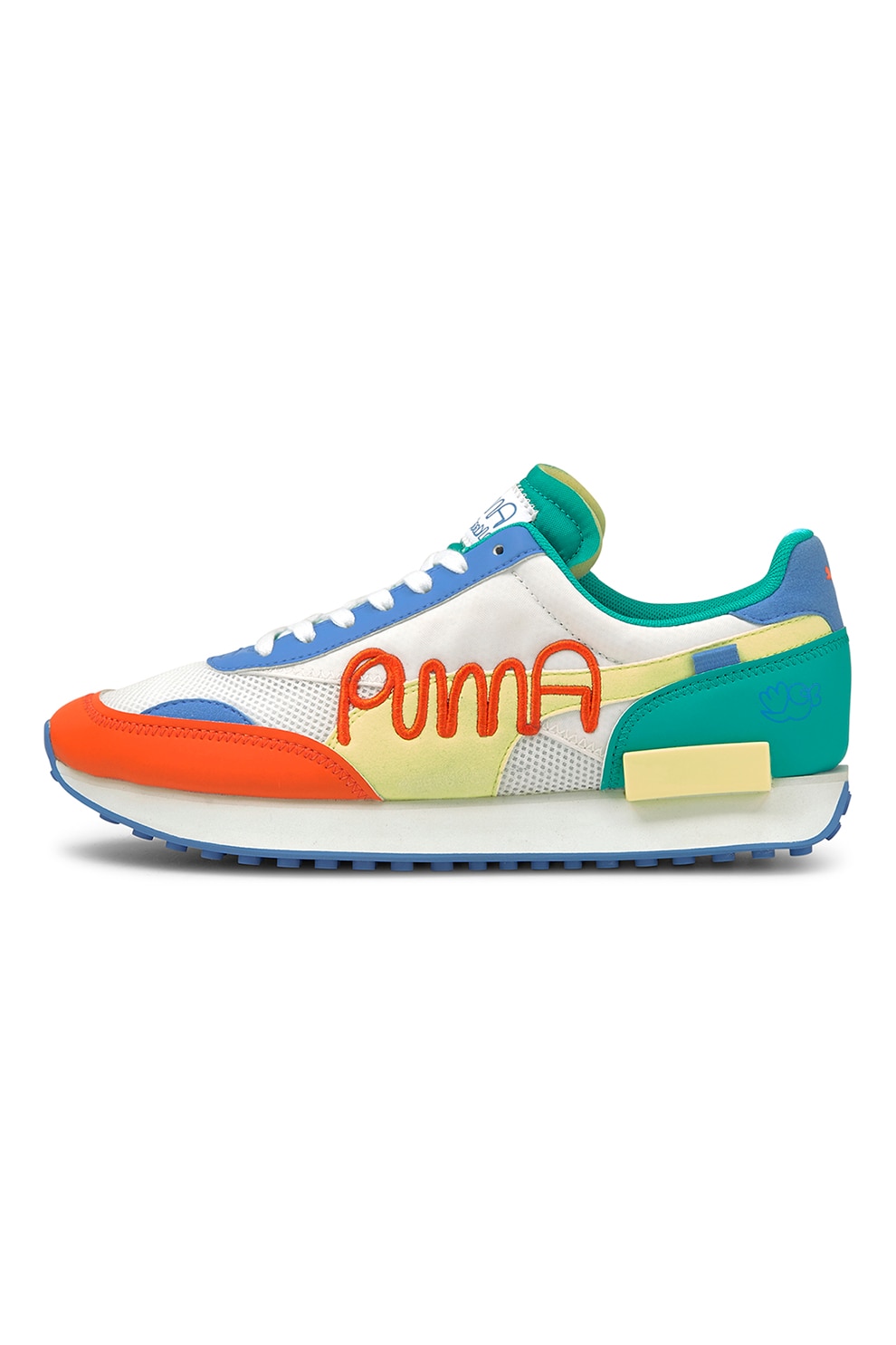 Puma, Pantofi sport unisex cu insertii din piele Future Rider, Alb/Verde/Rosu