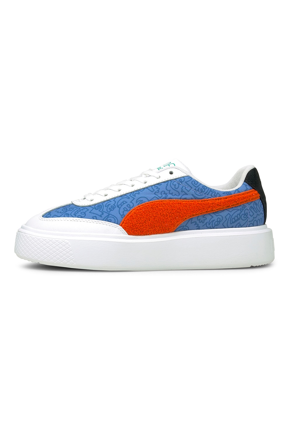 Puma, Pantofi sport cu insertii din material terry Oslo Maja, Albastru inchis/Rosu/Alb