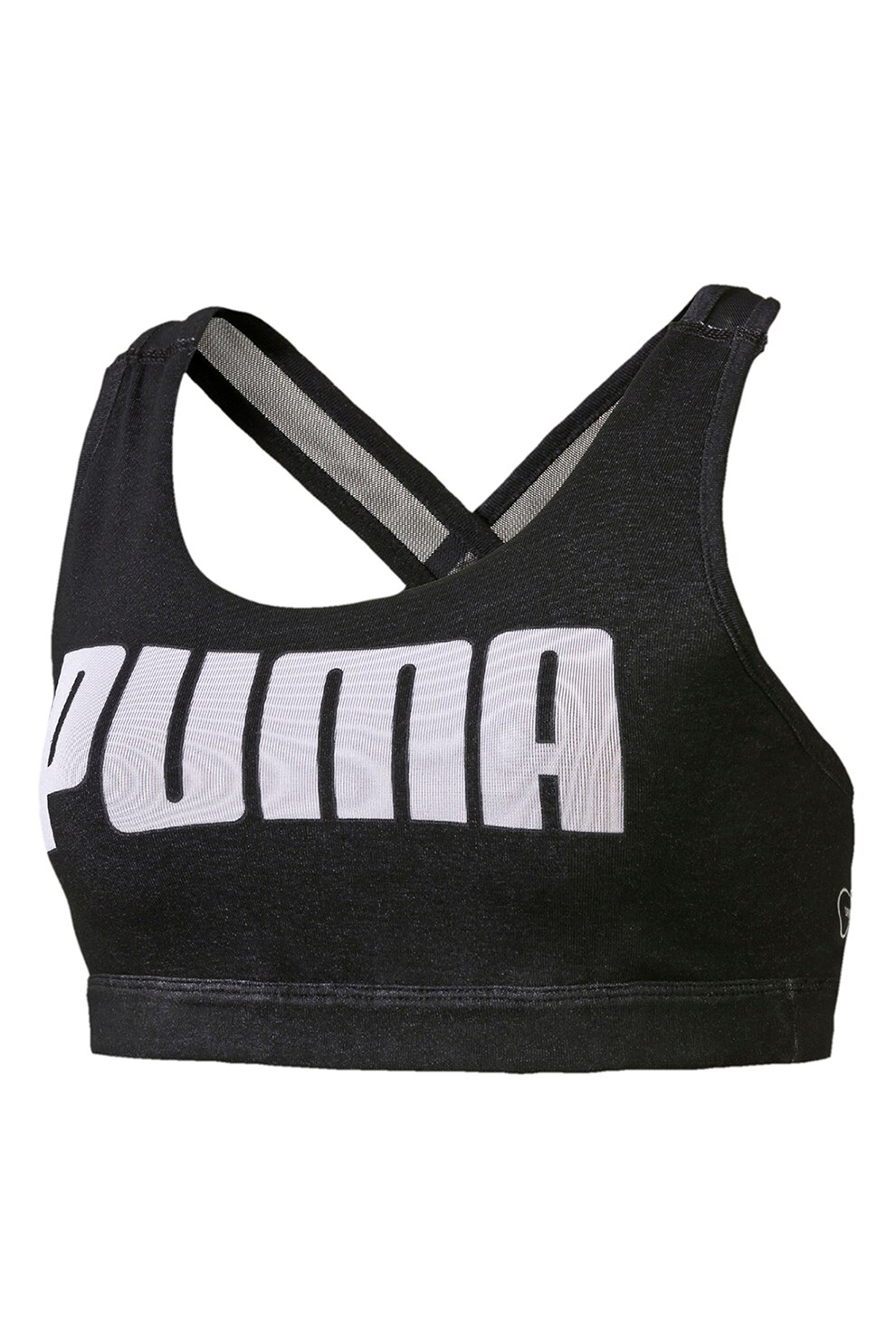 Puma, Bustiera cu imprimeu logo pentru fitness Yogini, Negru/Alb, XS