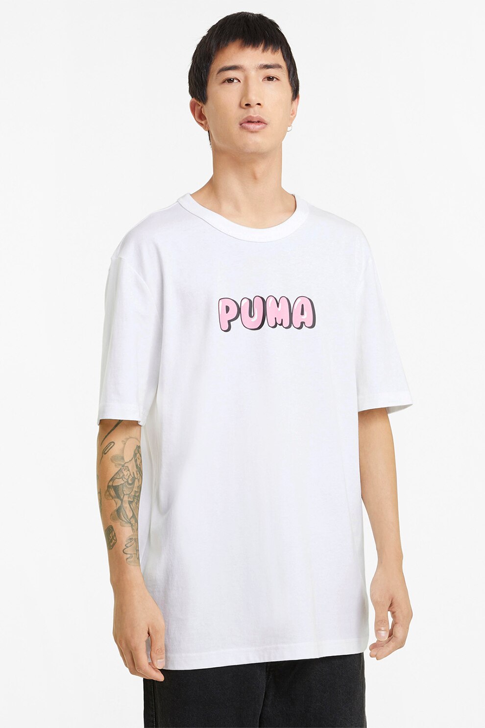 Puma, Tricou relaxed fit Downtown, Alb/Roz