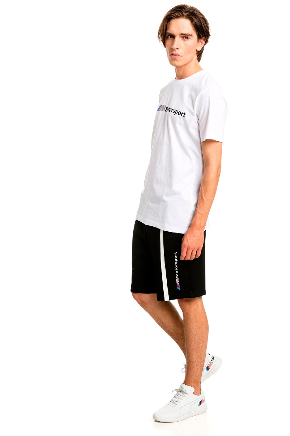 Puma, Tricou regular fit cu imprimeu logo, Alb/Negru/Albastru, 2XL