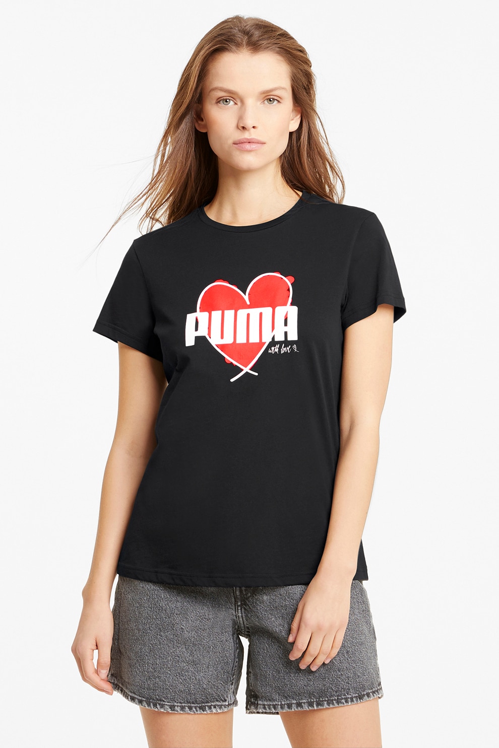 Puma, Tricou de bumbac cu imprimeu logo, Negru/Rosu