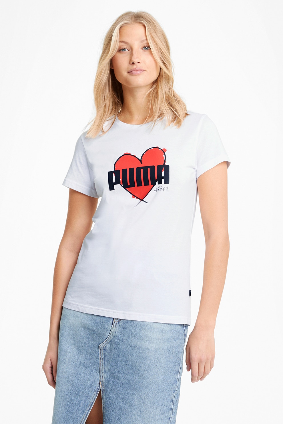 Puma, Tricou de bumbac cu imprimeu logo, Alb/Rosu