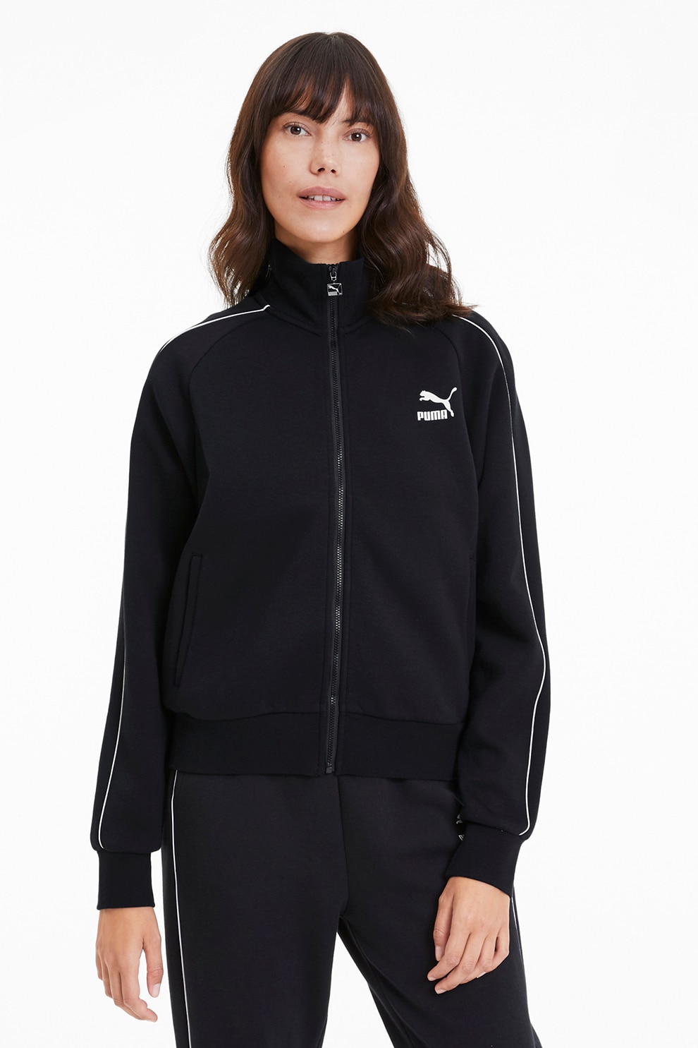 Puma, Bluza sport cu fermoar si buzunare laterale, Negru