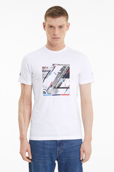 Puma, Tricou regular fit cu imprimeu grafic BMW M Motorsport, Alb, XS