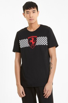 Puma, Tricou din jerseu Scuderia Ferrari Race Checkered Flag, Negru/Alb, XS Puma, Tricou din jerseu Scuderia Ferrari Race Checkered Flag, Negru/Alb, XS