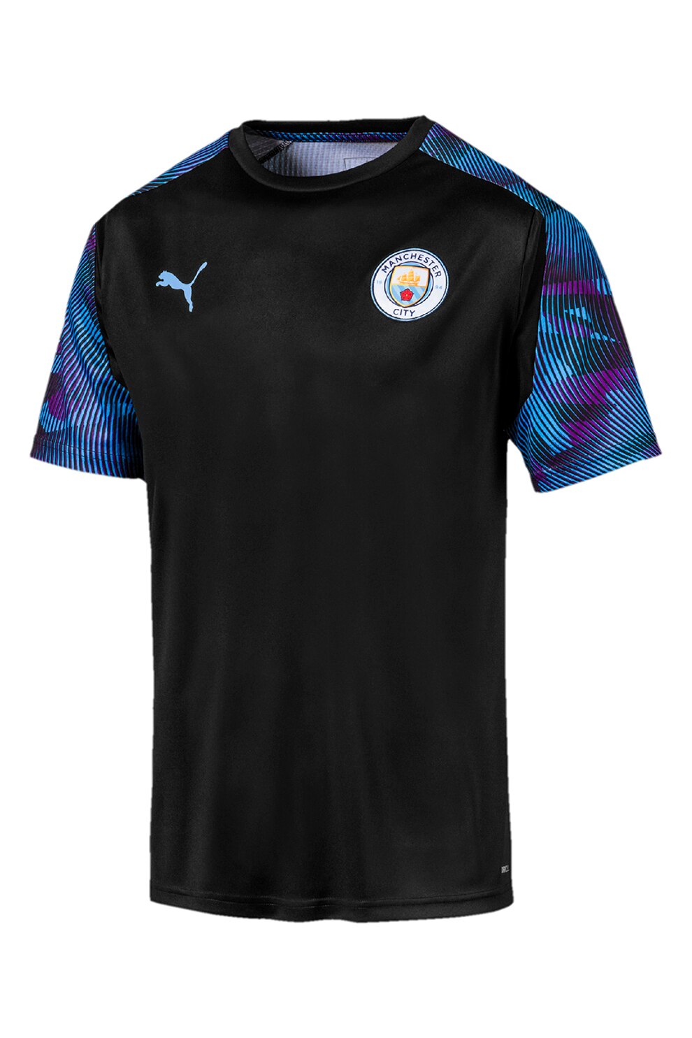 Puma, Tricou slim fit pentru fotbal MCFC, Negru/Albastru, L