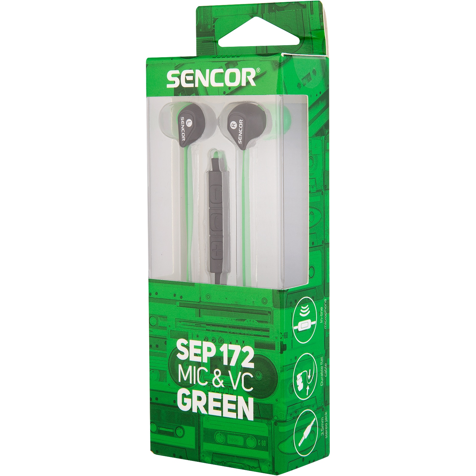 Casti audio, Sencor, Conector Jack 3.5mm, Verde