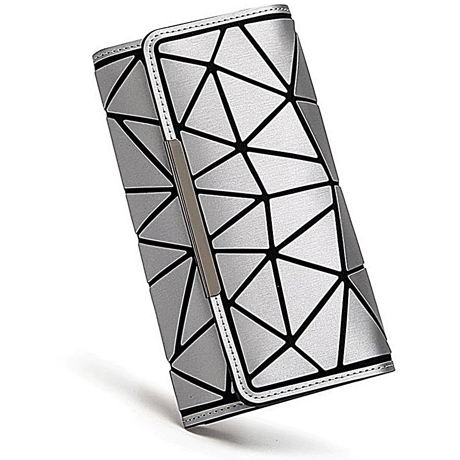 Portofel dama geometric si luminos Aliamar Store ALS-1645, Argintiu, 20 x 11 cm