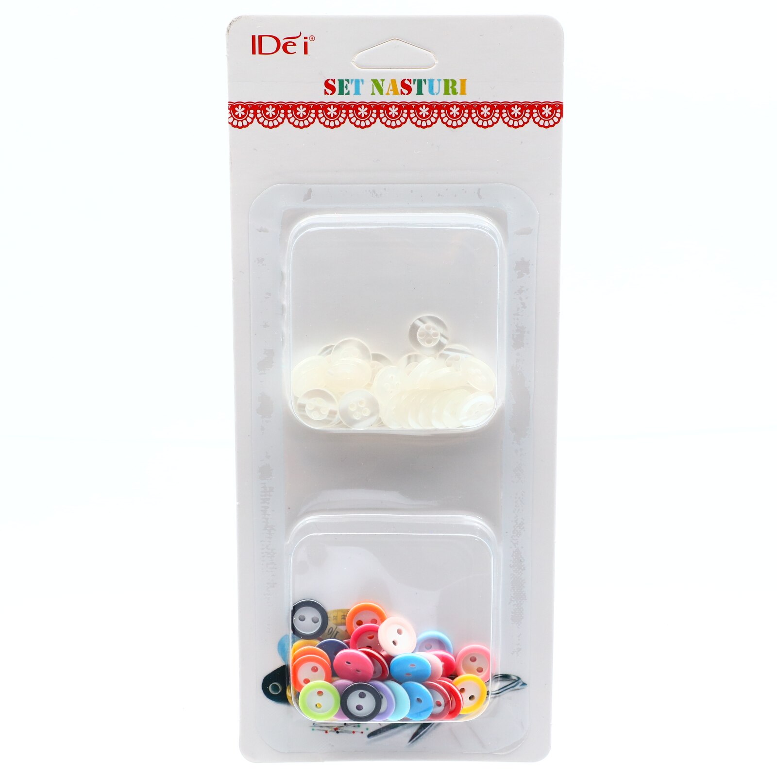 Set 72 buc, Nasturi 10 mm, IDei, Alb si Multicolor