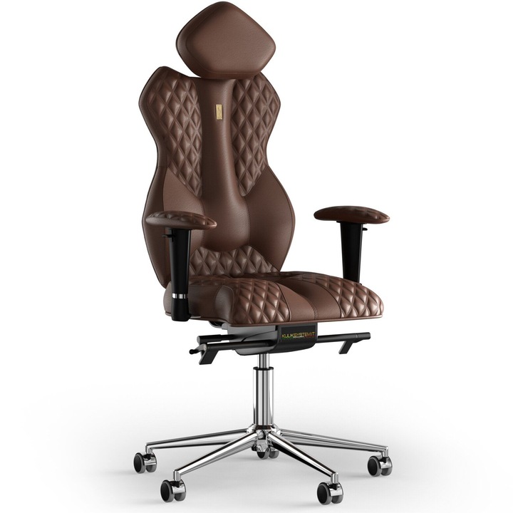 Ergonomikus irodai szék Kulik System Royal, dombornyomott modell, bőr, barna