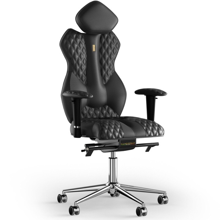 Ergonomikus irodai szék Kulik System Royal, dombornyomott modell, bőr, fekete