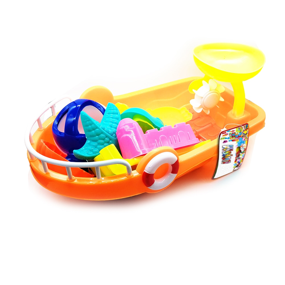 Set nisip 15 piese, Vaporas 40cm, fantana, stropitoare, lopatele si forme de nisip, portocaliu, Vision®