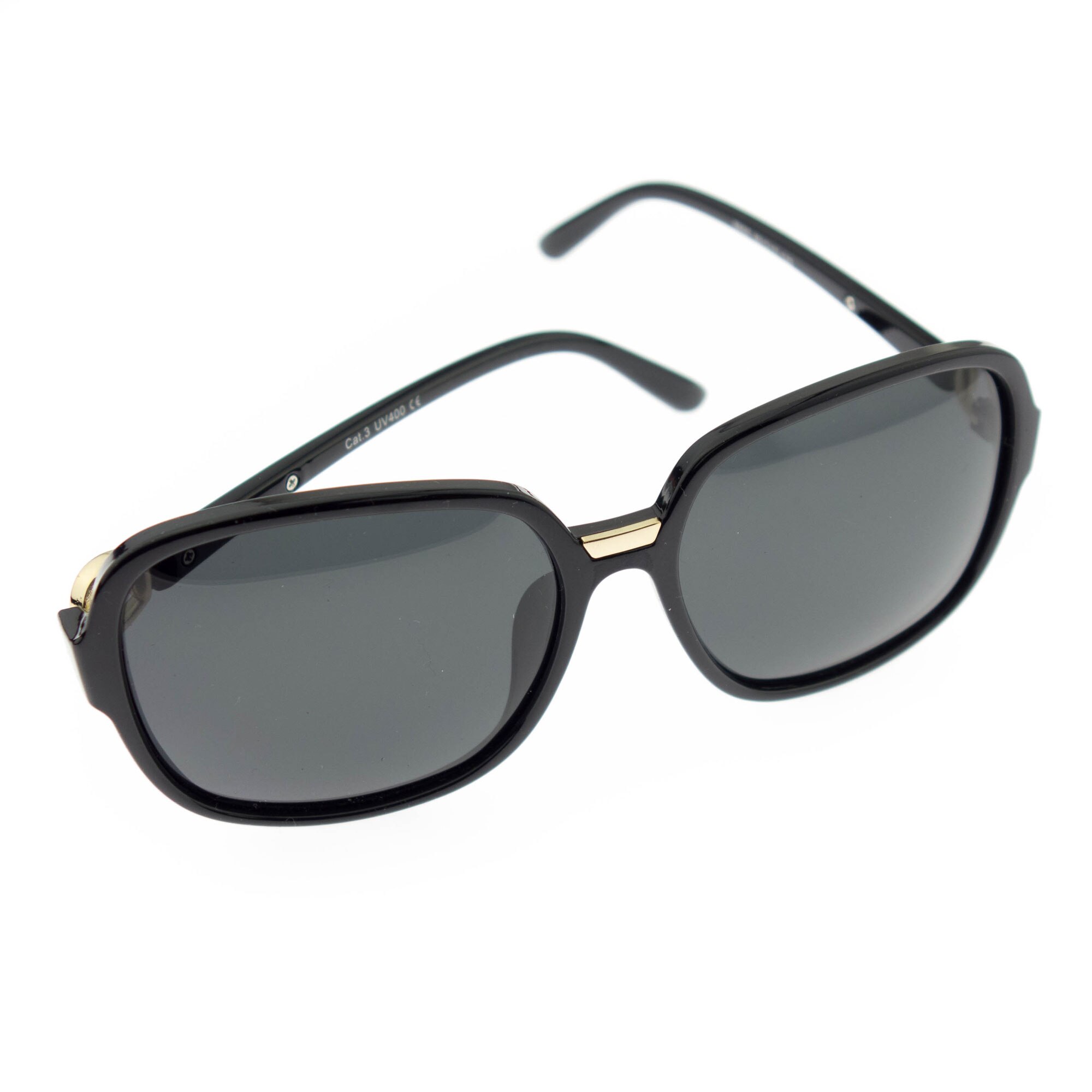 Ochelari de soare, dama, Negru cu detalii aurii, lentila gri polarizata - OCS249