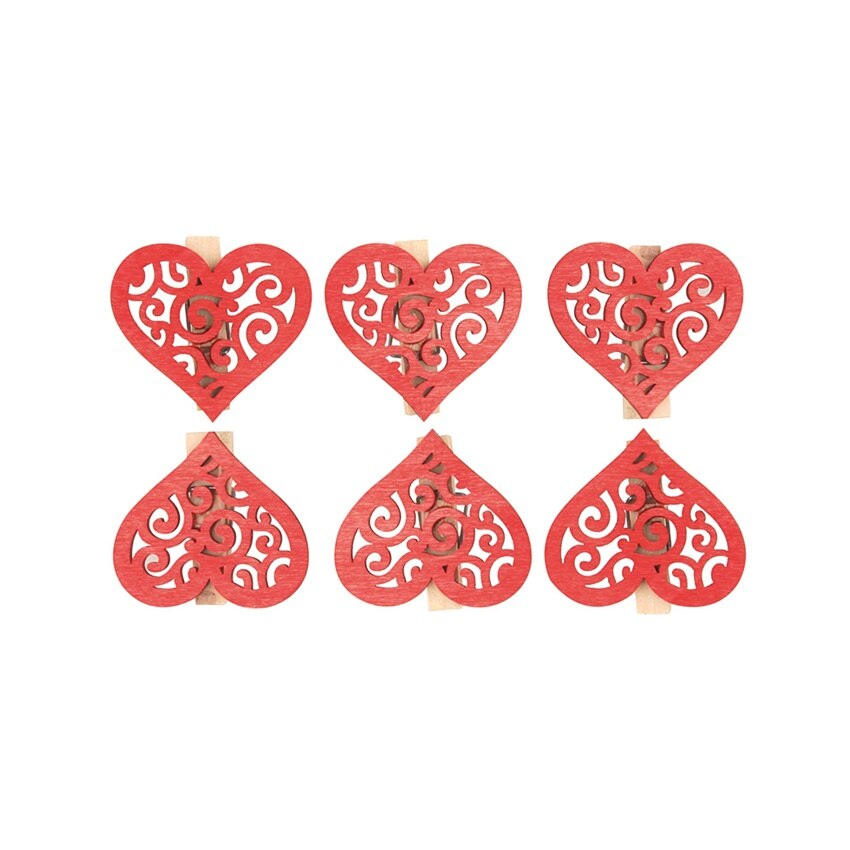 Set 6 clestisori naturali cu inima gravata rosie, 4 cm