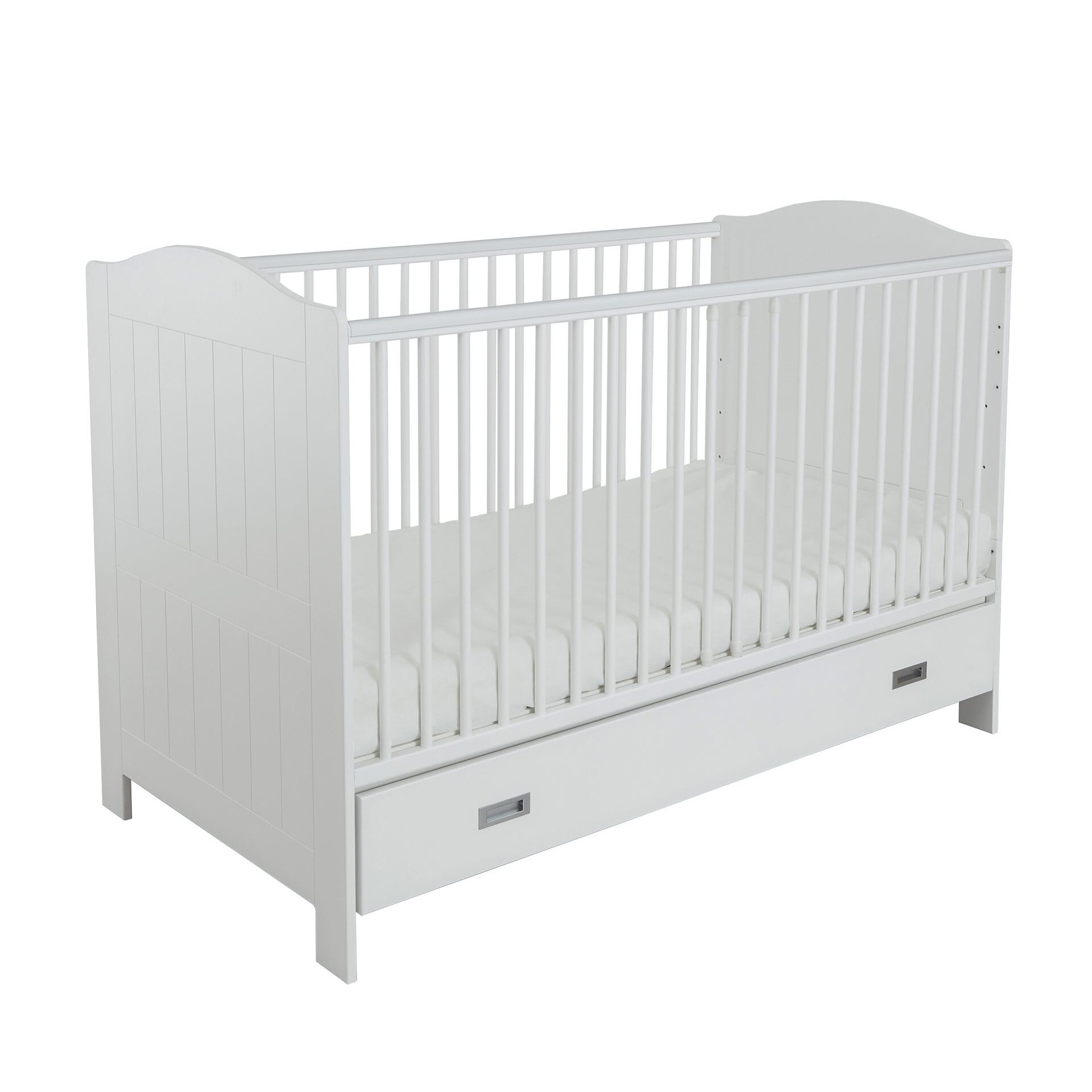 Patut bebe FINO cu sertar, Bellamy, Lemn/MDF, alb, neasamblat, 143 x 76 x 97 cm