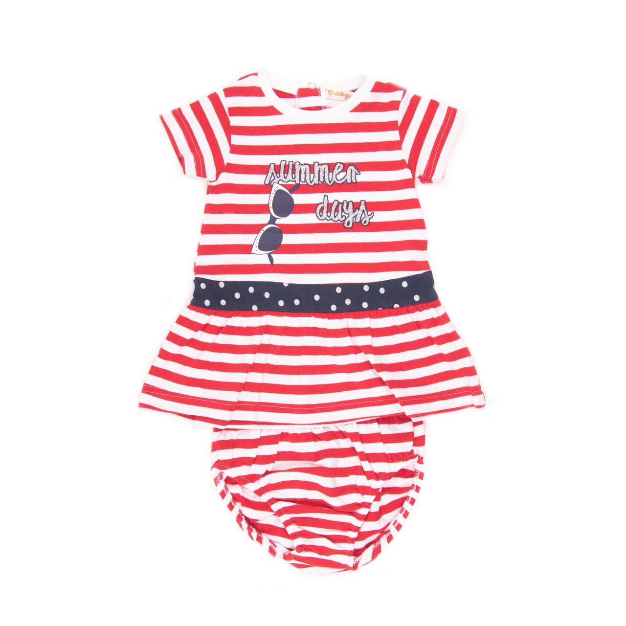 Rochie bebe fetita Babybol cu chilotel, dungi rosii, alb/rosu