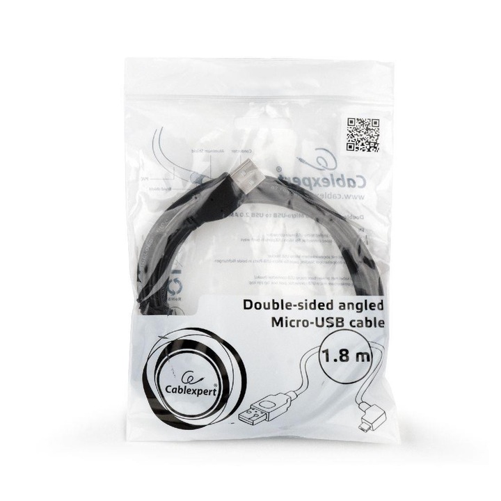 Gembird adatkábel ferde Micro USB-vel, Micro USB-USB 2.0 AM, 1.8 méter, fekete