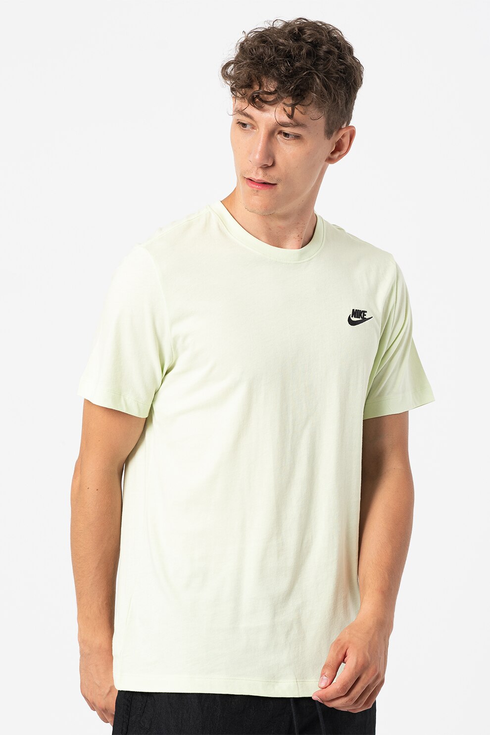 Nike, Tricou cu decolteu la baza gatului Sportswear Club, Verde pal/Negru