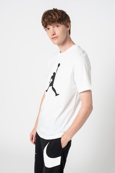 Nike, Tricou de bumbac cu imprimeu logo Jumpman, Alb optic/Negru