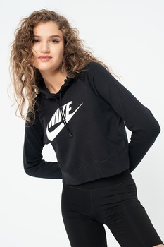 Nike, Hanorac crop cu logo Essential, Negru/Alb Nike, Hanorac crop cu logo Essential, Negru/Alb
