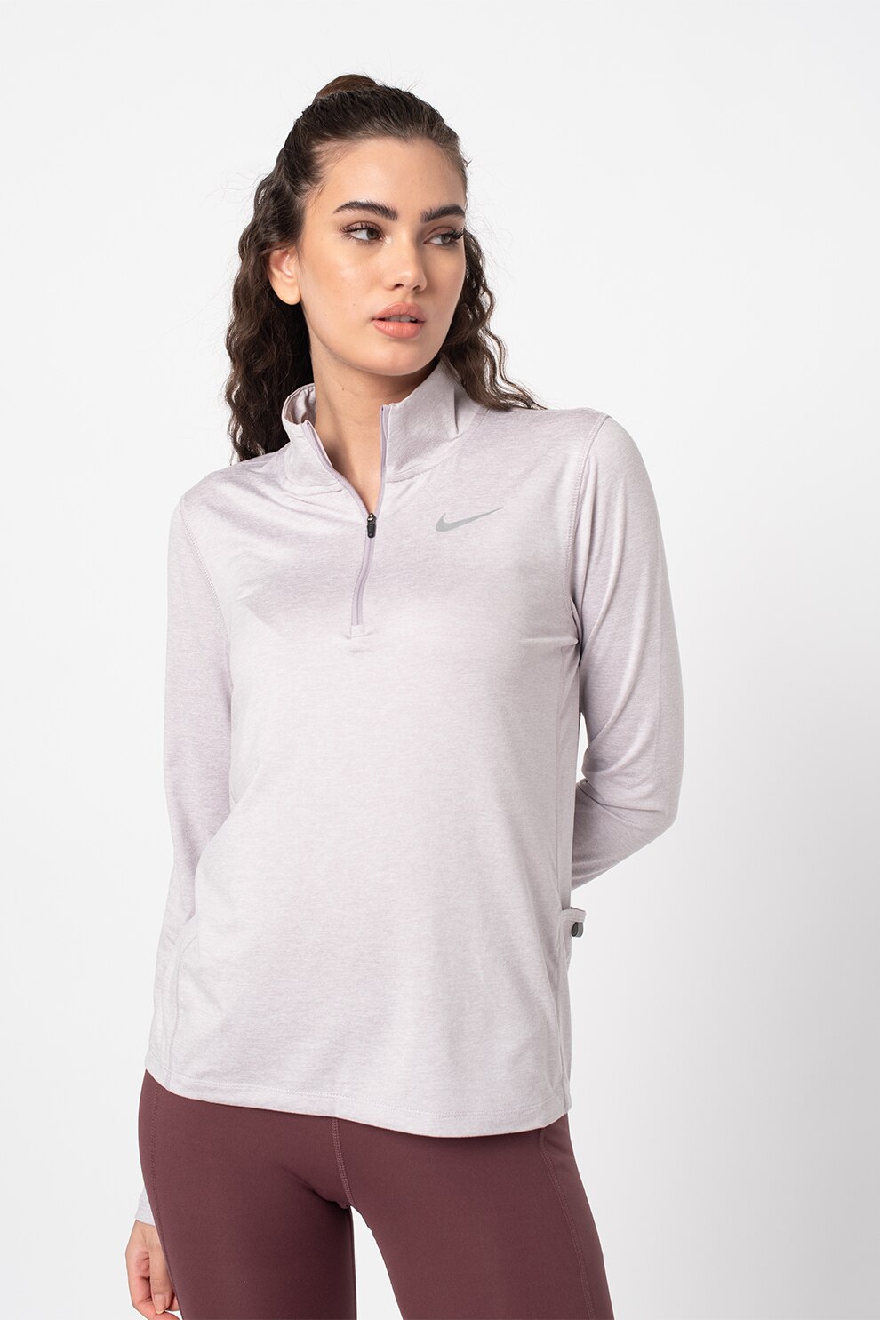 Nike, Bluza cu fenta cu fermoar si tehnologie Dri-Fit, pentru alergare, Purpuriu deschis melange