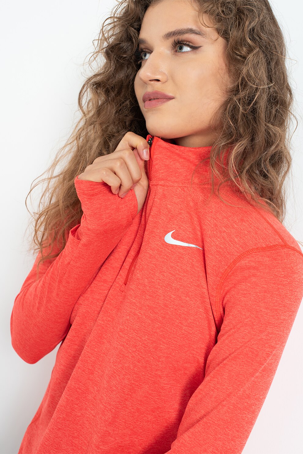 Nike, Bluza cu fenta cu fermoar si tehnologie Dri-Fit, pentru alergare, Oranj melange