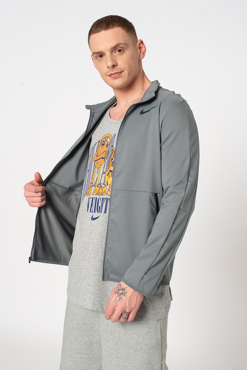 Nike, Jacheta cu tehnologie Dri-Fit si fermoar, pentru antrenament, Gri