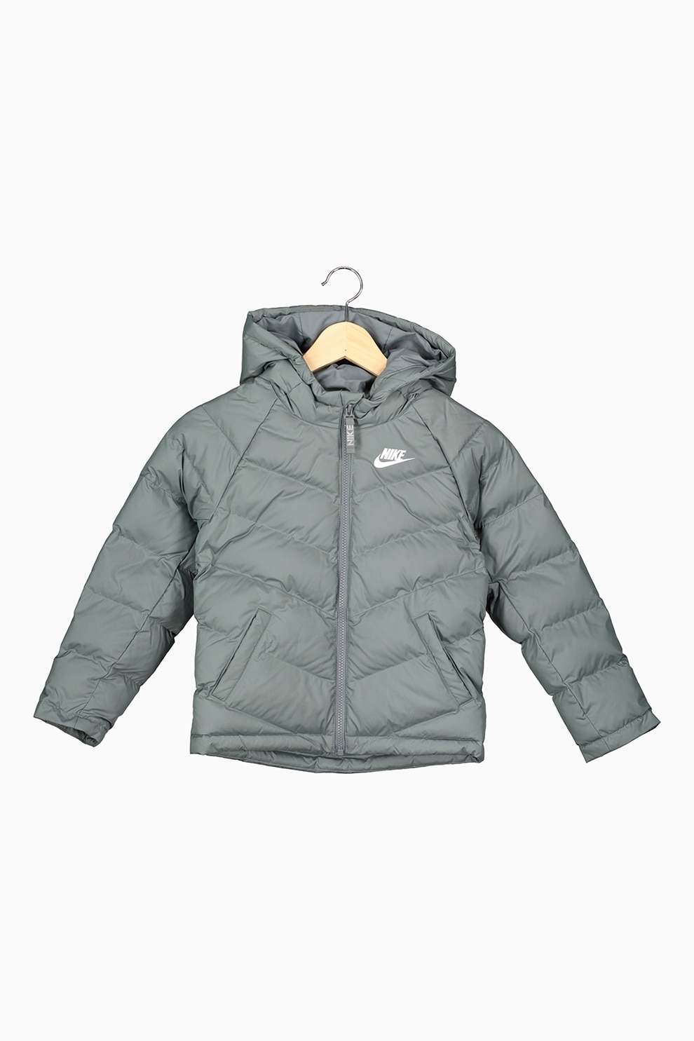 Nike, Geaca cu vatelina, gluga si model matlasat Sportswear, Gri inchis, 128-137 CM