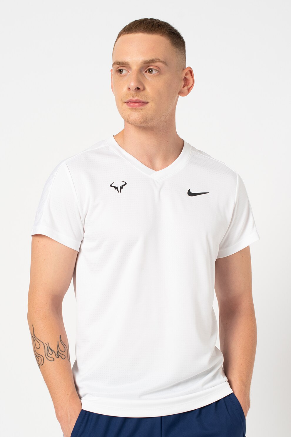 Nike, Tricou cu decolteu in V, pentru tenis Rafa, Alb