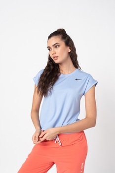 Nike, Tricou slim fit cu maneci tip fluture pentru tenis Victory Dri-FIT, Albastru deschis Nike, Tricou slim fit cu maneci tip fluture pentru tenis Victory Dri-FIT, Albastru deschis