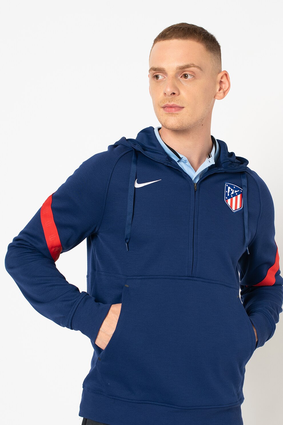 Nike, Hanorac cu logo, pentru fotbal, Bleumarin/Rosu