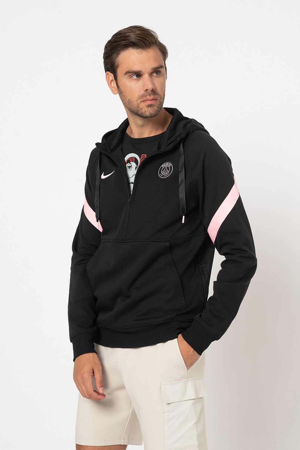 Nike, Hanorac cu detalii contrastante si tehnologie Dri-FIT pentru fotbal, Negru/Roz, 2XL